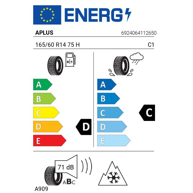 Eticheta Energetica Anvelope  165 60 R14 Aplus A909 