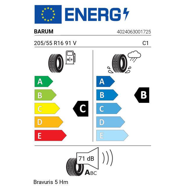 Eticheta Energetica Anvelope  205 55 R16 Barum Bravuris 5 Hm 