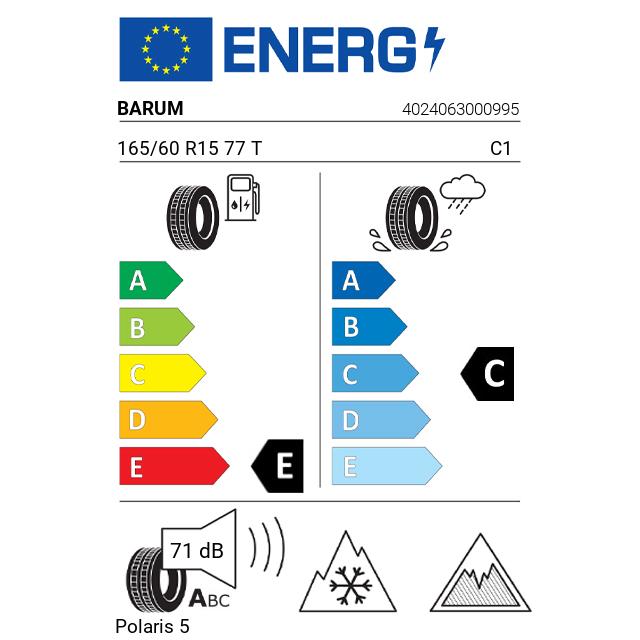 Eticheta Energetica Anvelope  165 60 R15 Barum Polaris 5 