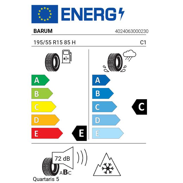 Eticheta Energetica Anvelope  195 55 R15 Barum Quartaris 5 