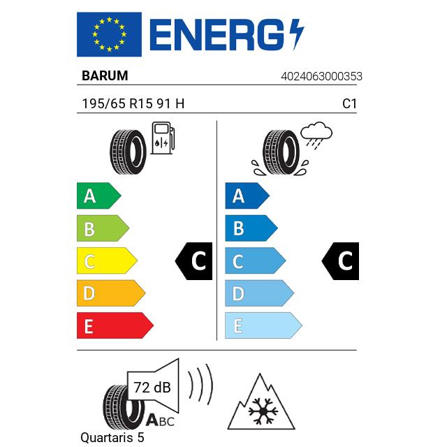 Eticheta Energetica Anvelope  195 65 R15 Barum Quartaris 5 