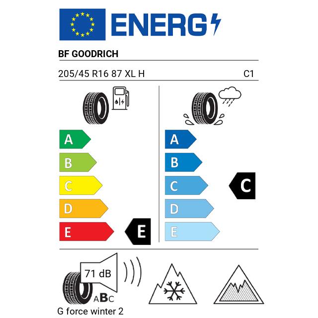 Eticheta Energetica Anvelope  205 45 R16 Bf Goodrich G Force Winter 2 