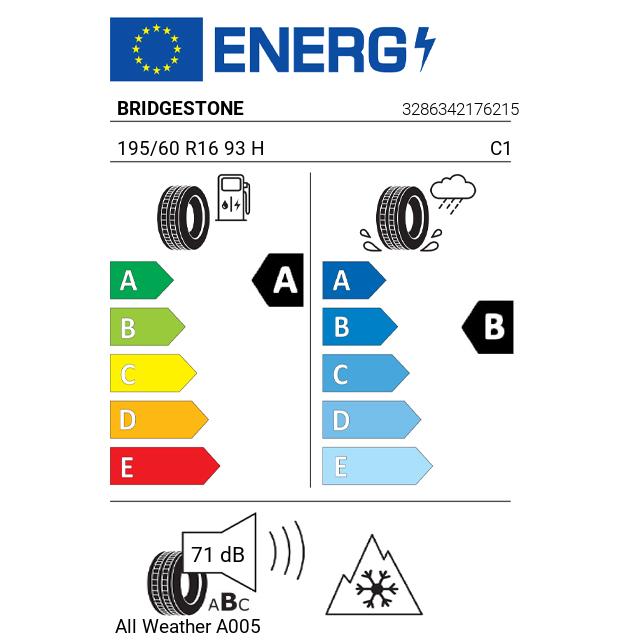 Eticheta Energetica Anvelope  195 60 R16 Bridgestone All Weather A005 