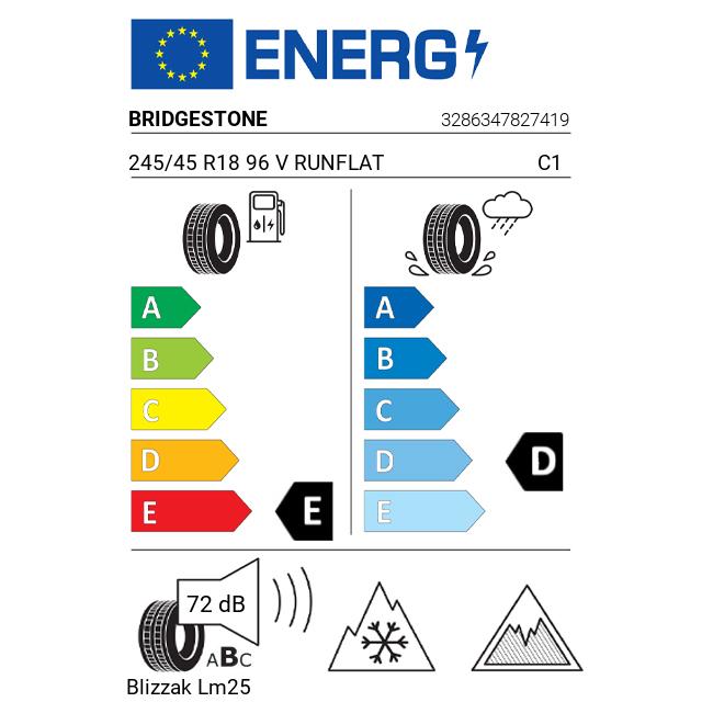 Eticheta Energetica Anvelope  245 45 R18 Bridgestone Blizzak Lm25 