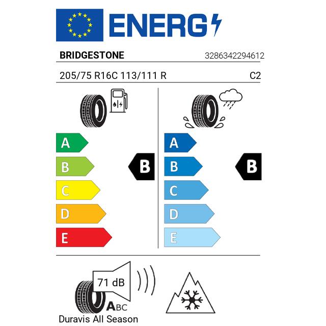Eticheta Energetica Anvelope  205 75 R16C Bridgestone Duravis  