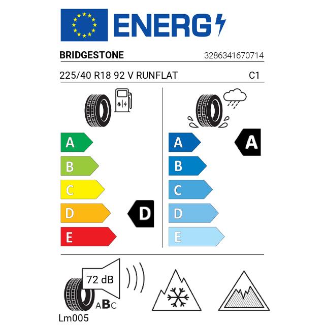 Eticheta Energetica Anvelope  225 40 R18 Bridgestone Lm005 