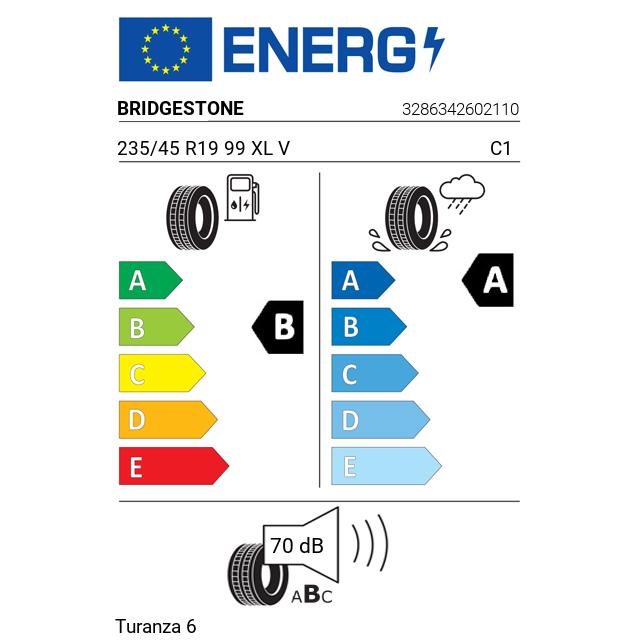 Eticheta Energetica Anvelope  235 45 R19 Bridgestone Turanza 6 