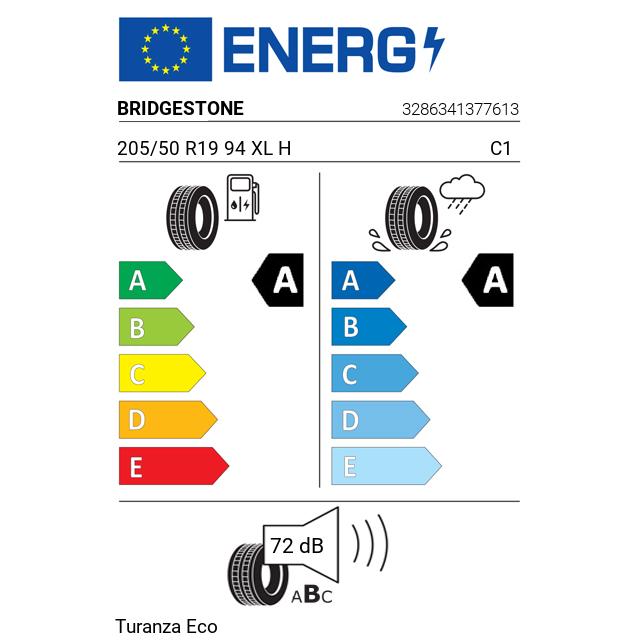 Eticheta Energetica Anvelope  205 50 R19 Bridgestone Turanza Eco 