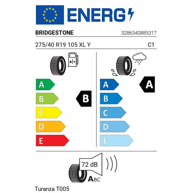 Eticheta Energetica Anvelope  275 40 R19 Bridgestone Turanza T005 