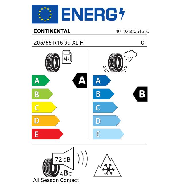 Eticheta Energetica Anvelope  205 65 R15 Continental  Contact 