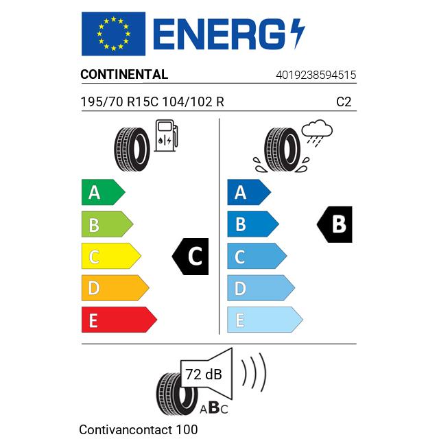 Eticheta Energetica Anvelope  195 70 R15C Continental Contivancontact 100 