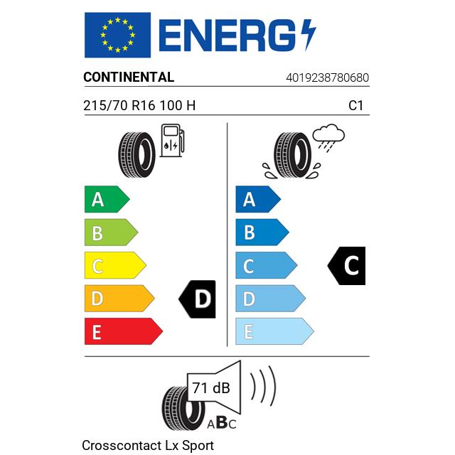 Eticheta Energetica Anvelope  215 70 R16 Continental Crosscontact Lx Sport 