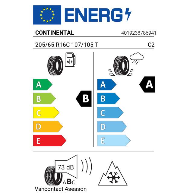Eticheta Energetica Anvelope  205 65 R16C Continental Vancontact 4season 