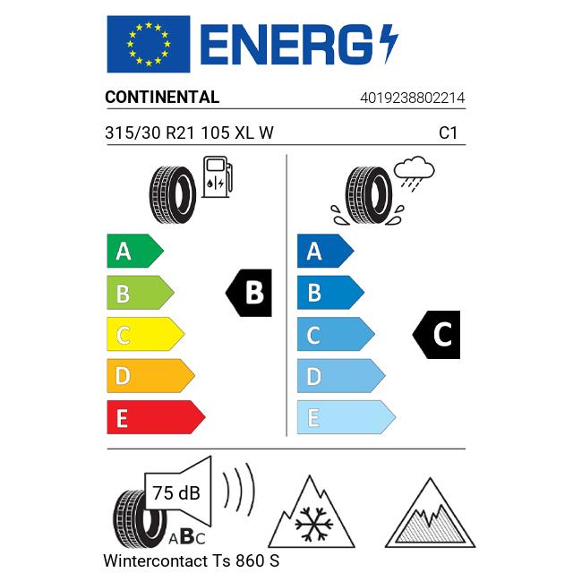 Eticheta Energetica Anvelope  315 30 R21 Continental Wintercontact Ts 860 S 