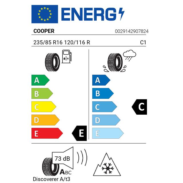 Eticheta Energetica Anvelope  235 85 R16 Cooper Discoverer A/t3 