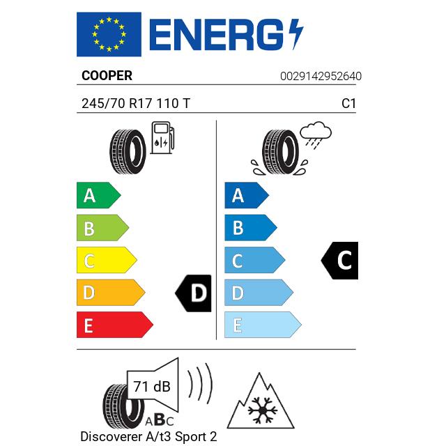 Eticheta Energetica Anvelope  245 70 R17 Cooper Discoverer A/t3 Sport 2 