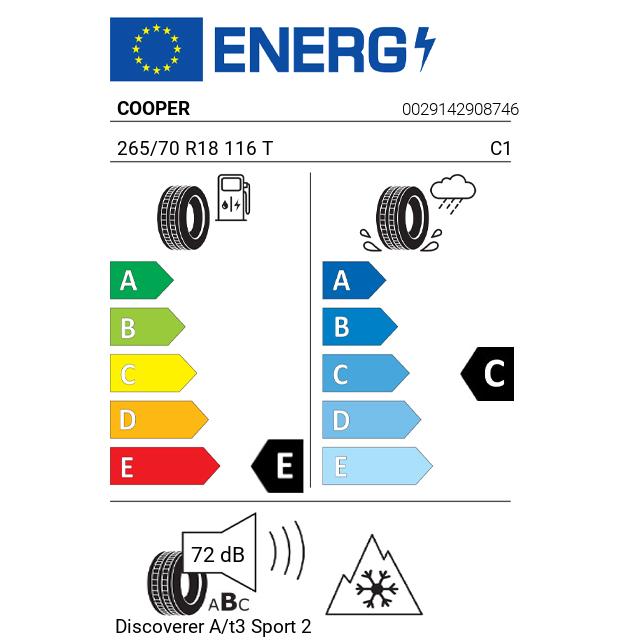 Eticheta Energetica Anvelope  265 70 R18 Cooper Discoverer A/t3 Sport 2 