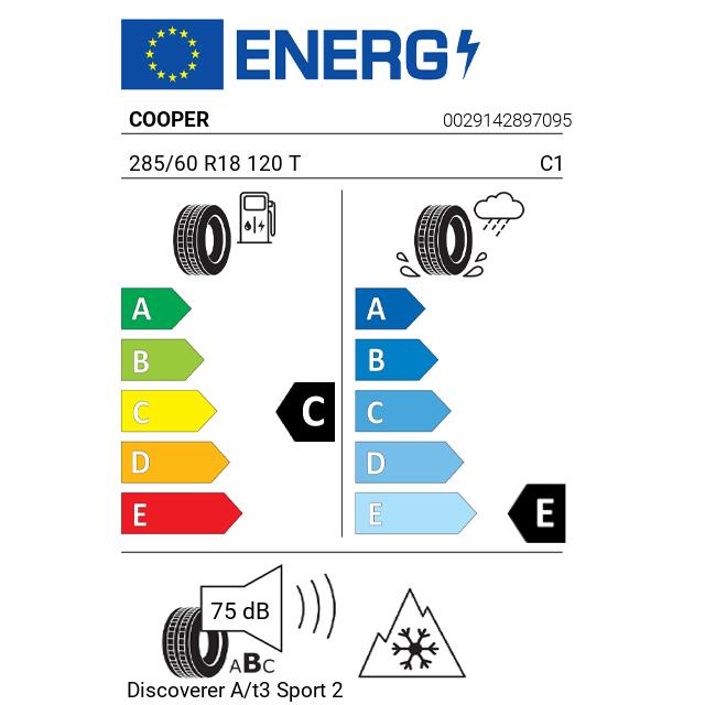 Eticheta Energetica Anvelope  285 60 R18 Cooper Discoverer A/t3 Sport 2 