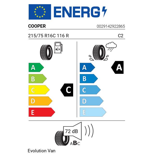 Eticheta Energetica Anvelope  215 75 R16C Cooper Evolution Van 