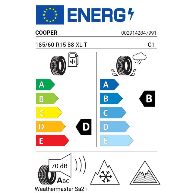 Eticheta Energetica Anvelope  185 60 R15 Cooper Weathermaster Sa2+ 