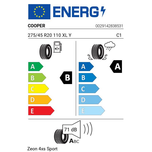 Eticheta Energetica Anvelope  275 45 R20 Cooper Zeon 4xs Sport 
