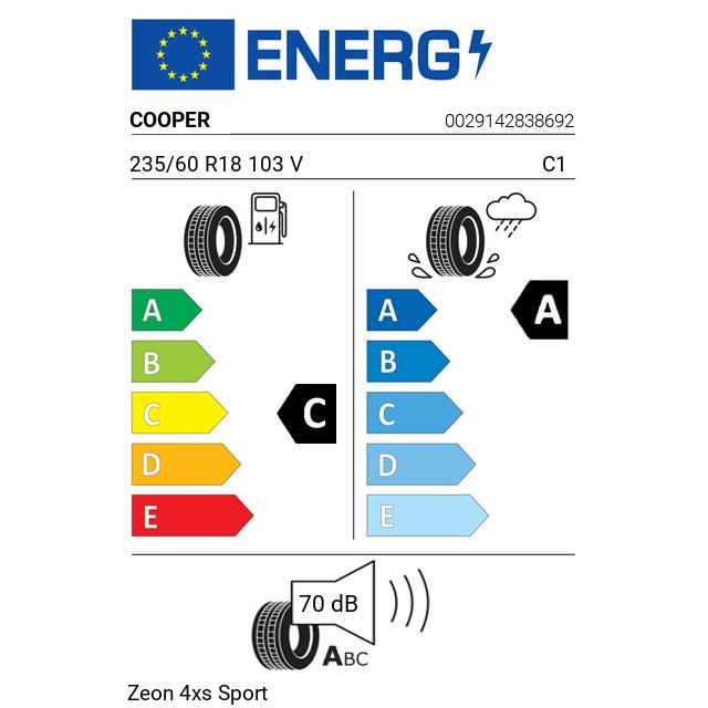 Eticheta Energetica Anvelope  235 60 R18 Cooper Zeon 4xs Sport 