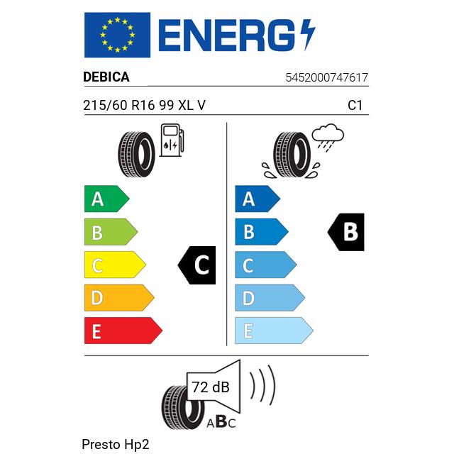 Eticheta Energetica Anvelope  215 60 R16 Debica Presto Hp2 