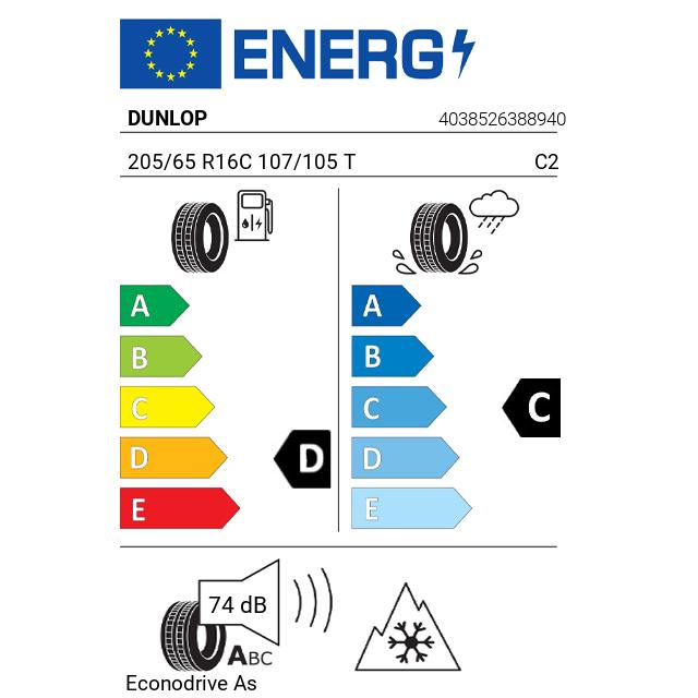 Eticheta Energetica Anvelope  205 65 R16C Dunlop Econodrive As 