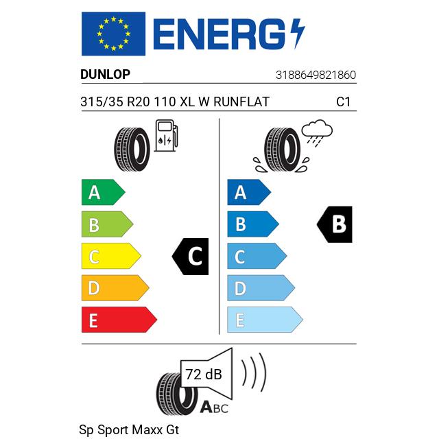 Eticheta Energetica Anvelope  315 35 R20 Dunlop Sp Sport Maxx Gt 