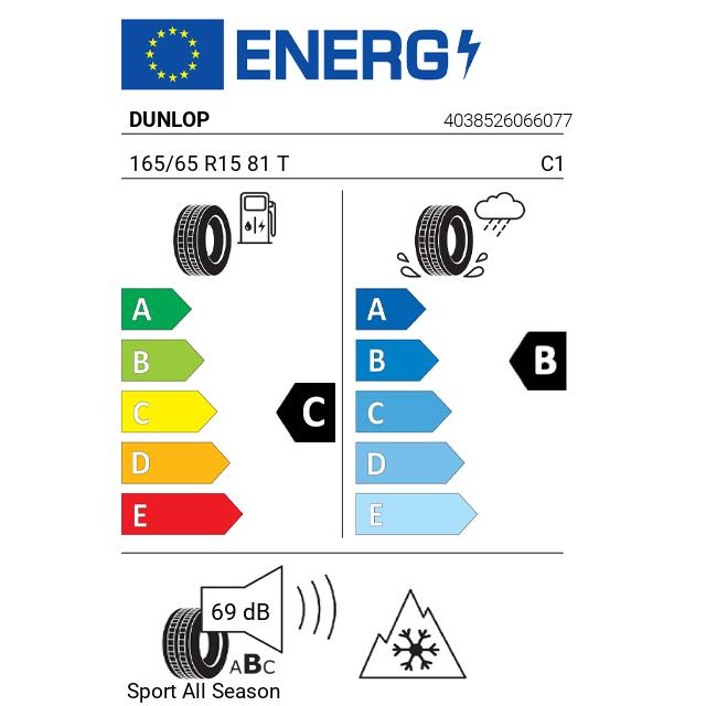 Eticheta Energetica Anvelope  165 65 R15 Dunlop Sport  