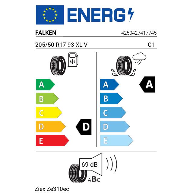 Eticheta Energetica Anvelope  205 50 R17 Falken Ziex Ze310ec 