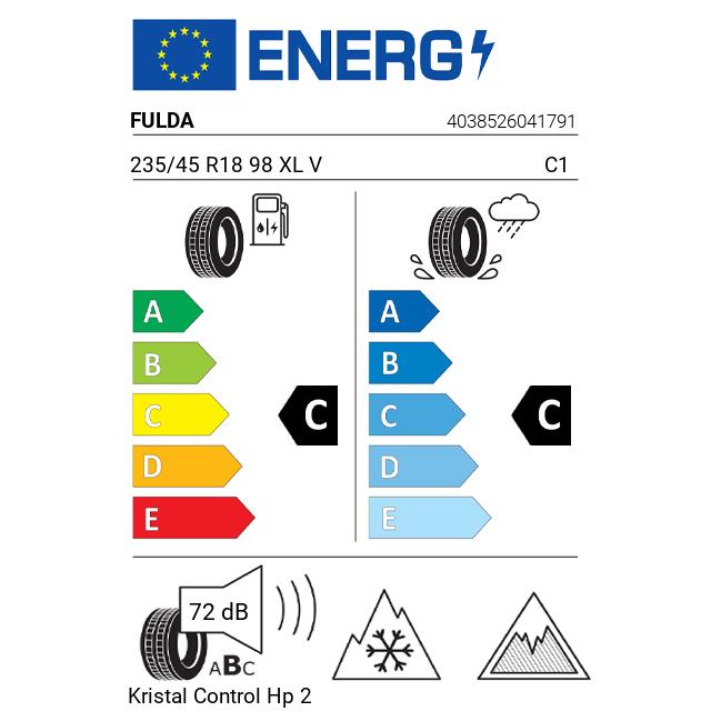 Eticheta Energetica Anvelope  235 45 R18 Fulda Kristal Control Hp 2 