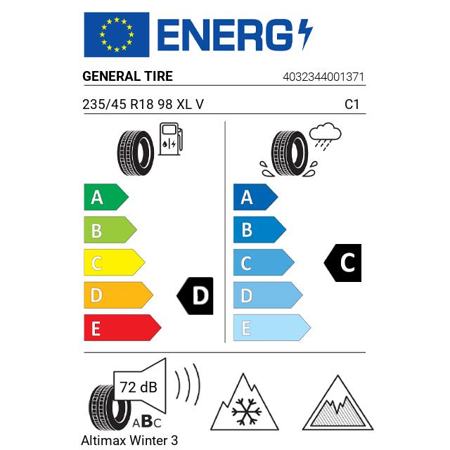Eticheta Energetica Anvelope  235 45 R18 General Tire Altimax Winter 3 