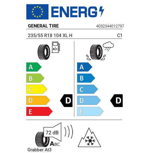 Eticheta Energetica Anvelope  235 55 R18 General Tire Grabber At3 