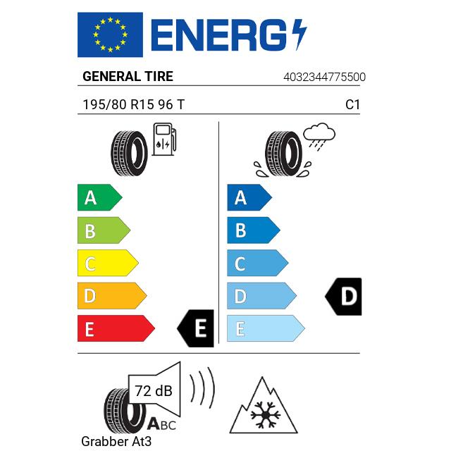 Eticheta Energetica Anvelope  195 80 R15 General Tire Grabber At3 