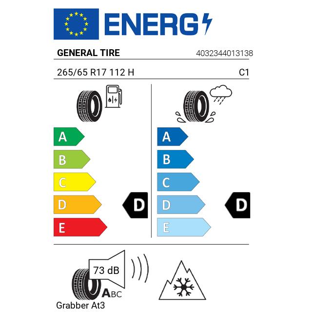 Eticheta Energetica Anvelope  265 65 R17 General Tire Grabber At3 