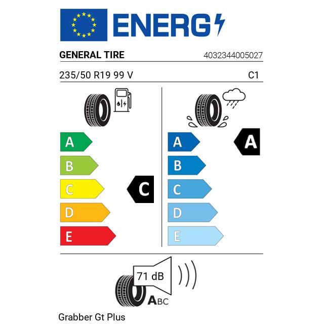Eticheta Energetica Anvelope  235 50 R19 General Tire Grabber Gt Plus 