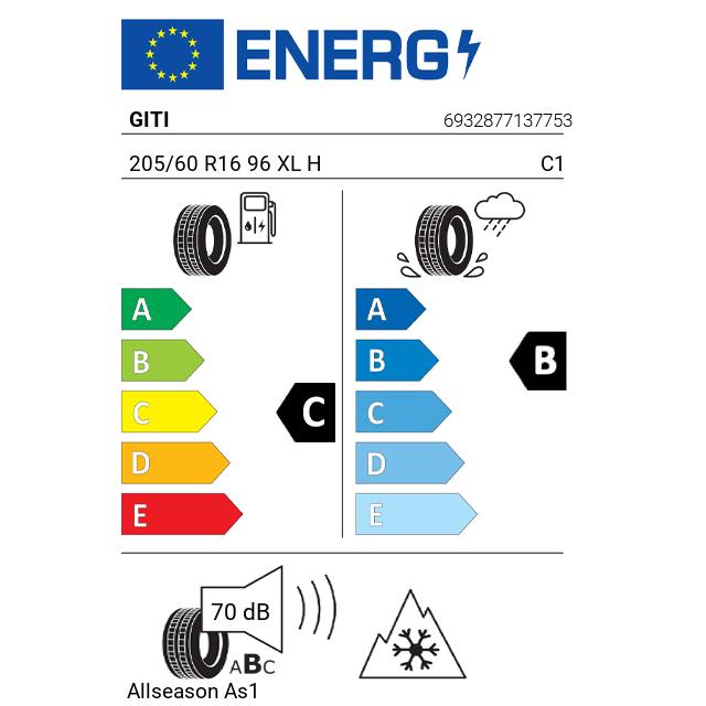 Eticheta Energetica Anvelope  205 60 R16 Giti Allseason As1 