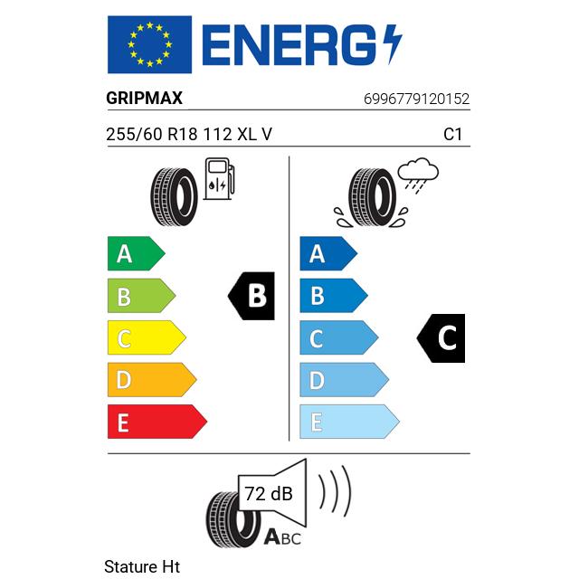 Eticheta Energetica Anvelope  255 60 R18 Gripmax Stature Ht 