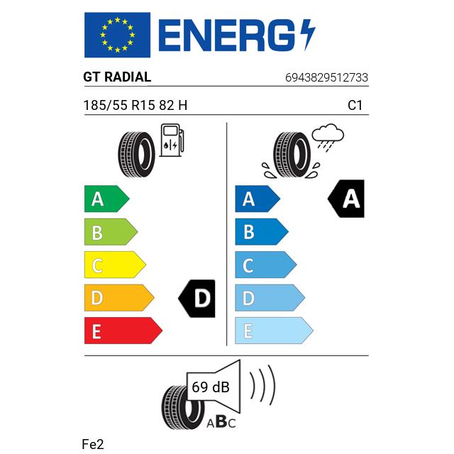 Eticheta Energetica Anvelope  185 55 R15 Gt Radial Fe2 