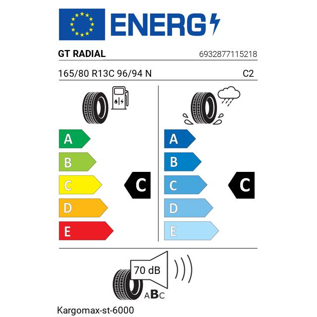 Eticheta Energetica Anvelope  165 80 R13C Gt Radial Kargomax-st-6000 