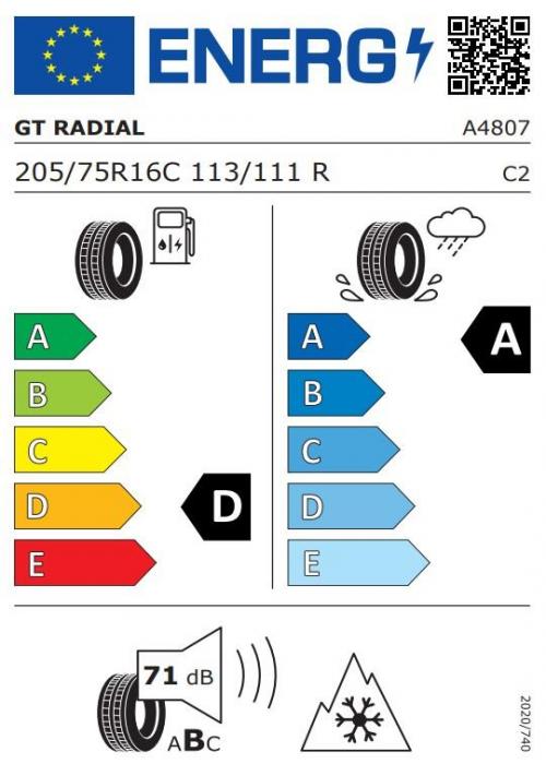 Eticheta Energetica Anvelope  205 75 R16C Gt Radial Maxmiler 2 