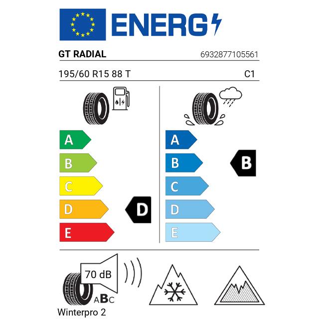 Eticheta Energetica Anvelope  195 60 R15 Gt Radial Winterpro 2 