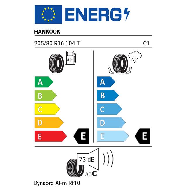Eticheta Energetica Anvelope  205 80 R16 Hankook Dynapro At-m Rf10 