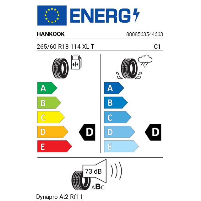 Eticheta Energetica Anvelope  265 60 R18 Hankook Dynapro At2 Rf11 