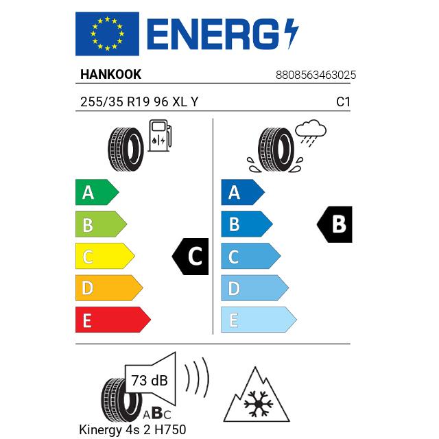 Eticheta Energetica Anvelope  255 35 R19 Hankook Kinergy 4s 2 H750 