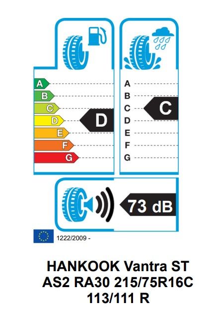 Eticheta Energetica Anvelope  215 75 R16C Hankook Vantra St As2 