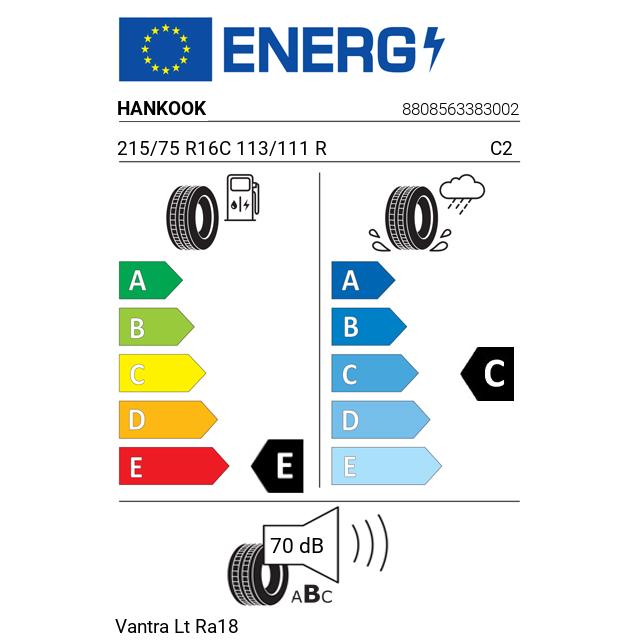 Eticheta Energetica Anvelope  215 75 R16C Hankook Vantra Lt Ra18 