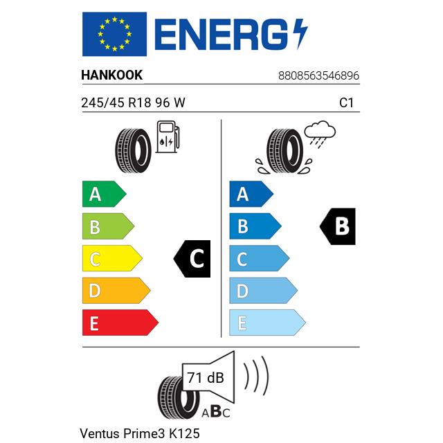 Eticheta Energetica Anvelope  245 45 R18 Hankook Ventus Prime3 K125 