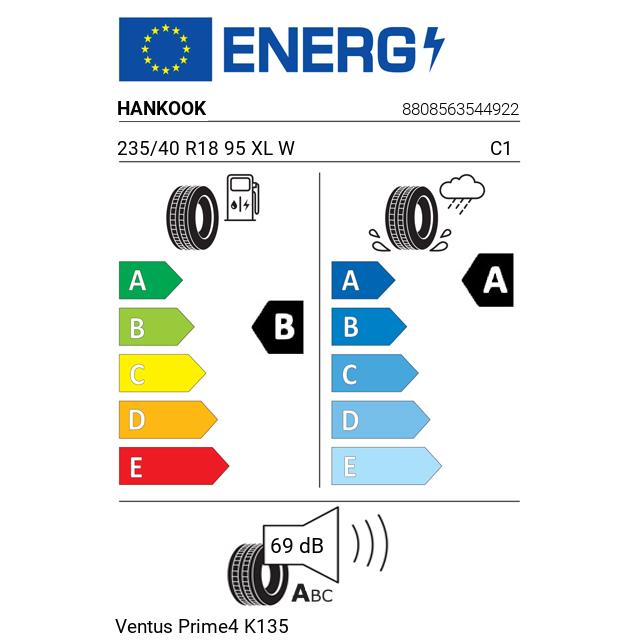 Eticheta Energetica Anvelope  235 40 R18 Hankook Ventus Prime4 K135 